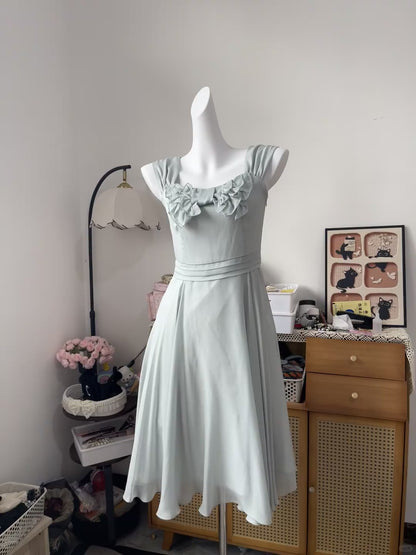 Vintage A Line Square Neck Chiffon Knee Length 16th Birthday Homecoming Dress Graduation Outfit RB6789