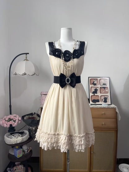 Vintage A Line Square Neck Champagne Chiffon With Flowers 16th Birthday Homecoming Dress Graduation Outfits RB6800