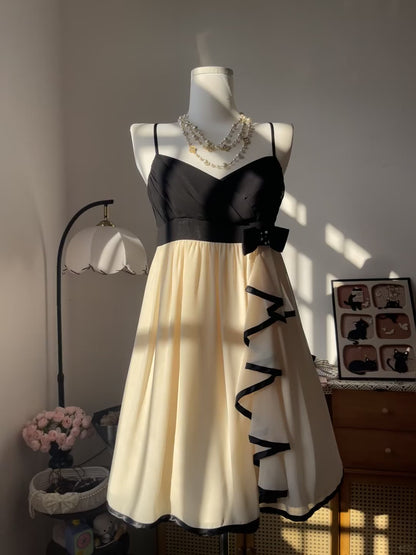 Vintage A Line Spaghetti Strap Champagne Black Chiffon 17Th Birthday Homecoming Dress Graduation Outfit RB6785