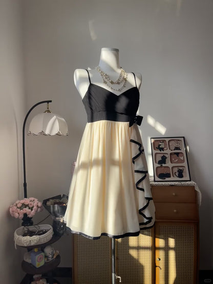 Vintage A Line Spaghetti Strap Champagne Black Chiffon 17Th Birthday Homecoming Dress Graduation Outfit RB6785