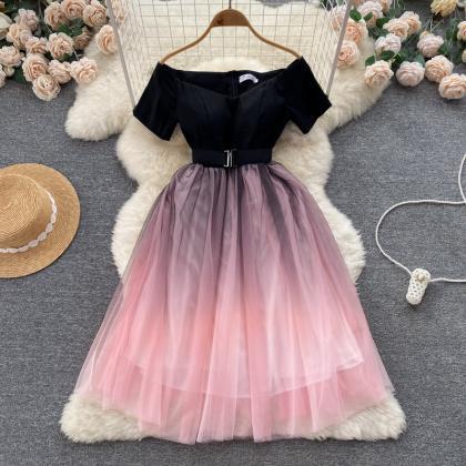 Black And Pink Tulle Short A Line Dress Fashion Dress RF0021