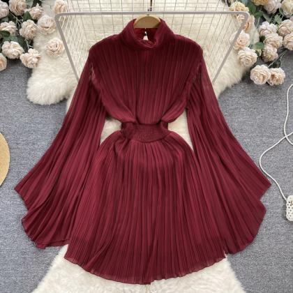 High Neck Chiffon Long Sleeve Dress RF0004