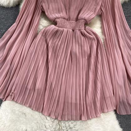 High Neck Chiffon Long Sleeve Dress RF0004