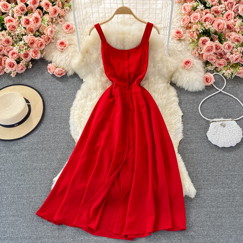 Robe courte trapèze en mousseline rouge, robe tendance RF0375