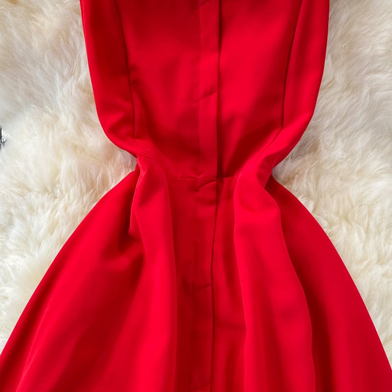 Robe courte trapèze en mousseline rouge, robe tendance RF0375