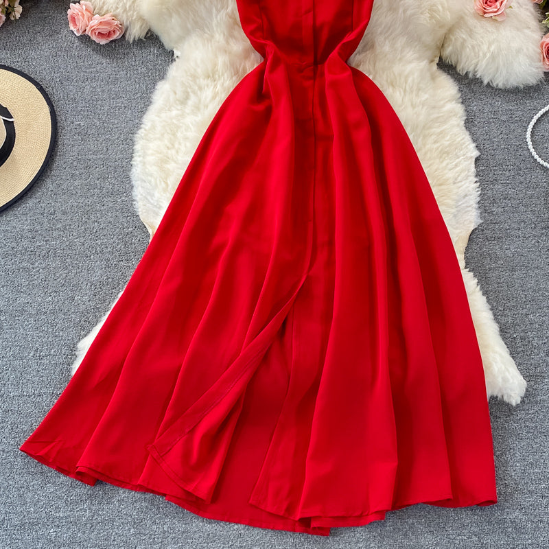 Robe courte trapèze en mousseline rouge, robe tendance RF0375