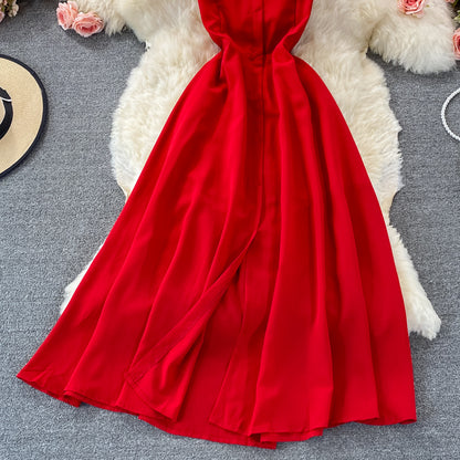 Robe courte trapèze en mousseline rouge, robe tendance RF0375