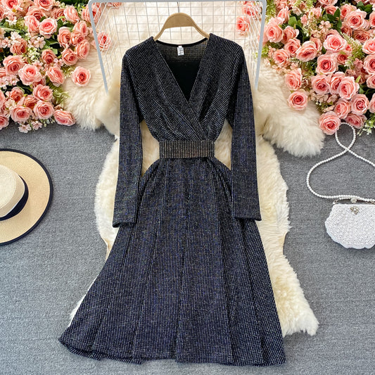 Elegant V Neck Long Sleeve Dress Fashion Dress RF0373