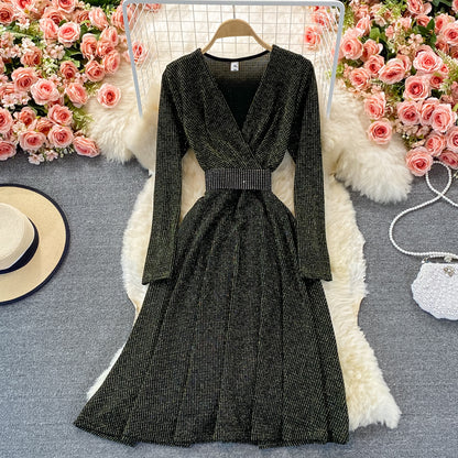 Elegant V Neck Long Sleeve Dress Fashion Dress RF0373