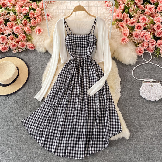 Cute Plaid Two-piece Dress RF0370