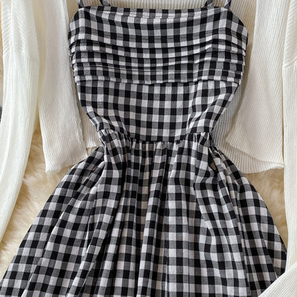 Süßes kariertes zweiteiliges Kleid RF0370