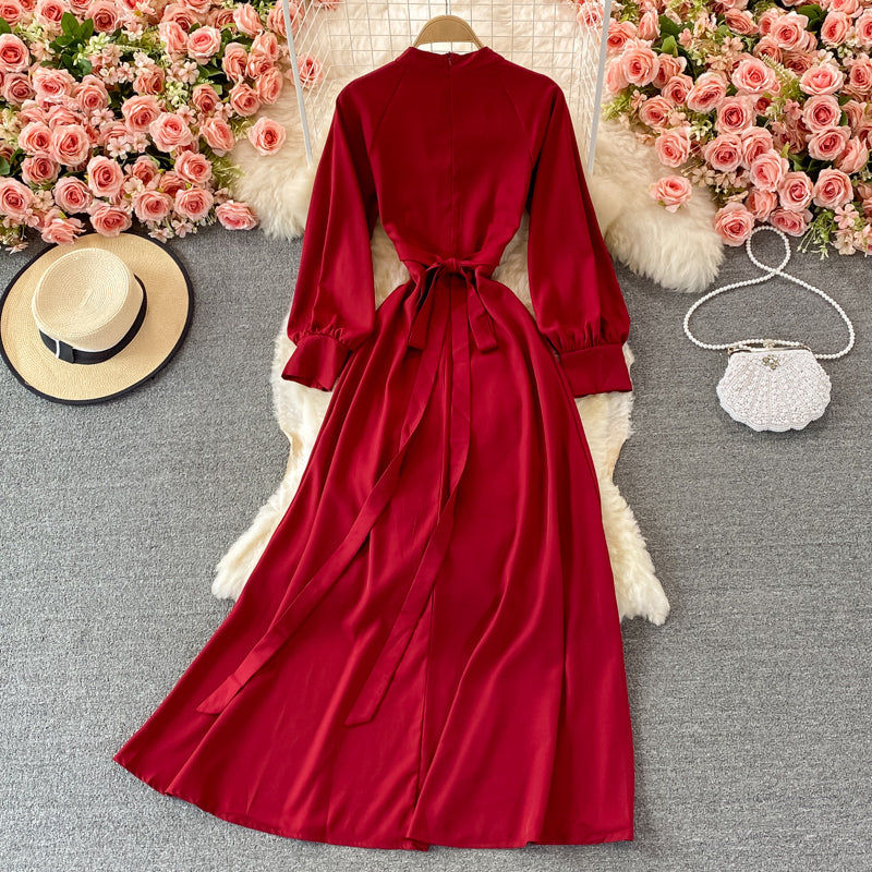 Elegantes Langarm A-Linien Kleid Fashion Dress RF0366