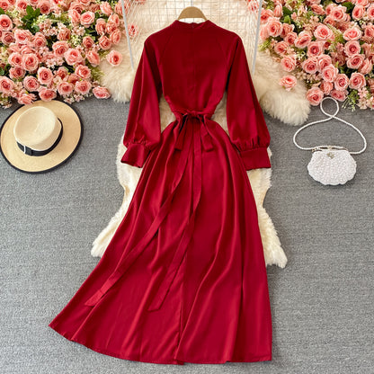 Elegantes Langarm A-Linien Kleid Fashion Dress RF0366