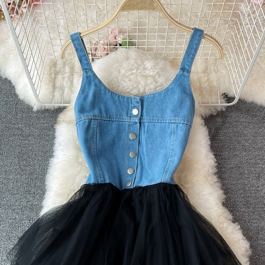 Lovely Denim Patchwork Dress A Line Fashion Dress RF0363