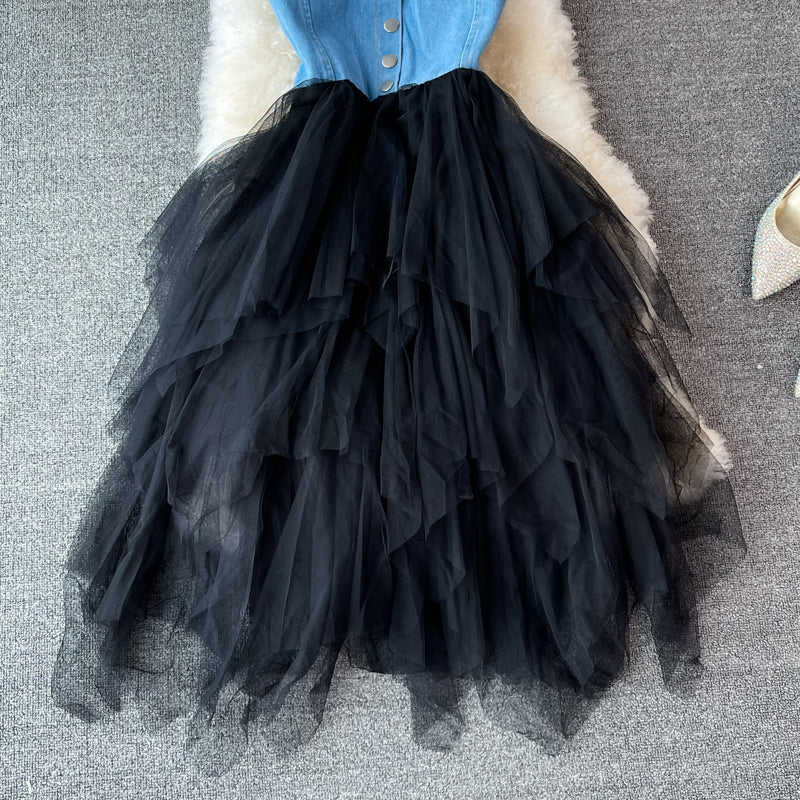 Lovely Denim Patchwork Dress A Line Fashion Dress RF0363