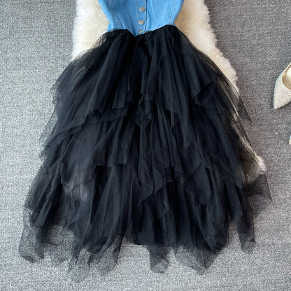 Lovely Denim Patchwork Dress A Line Fashion Dress RF0363