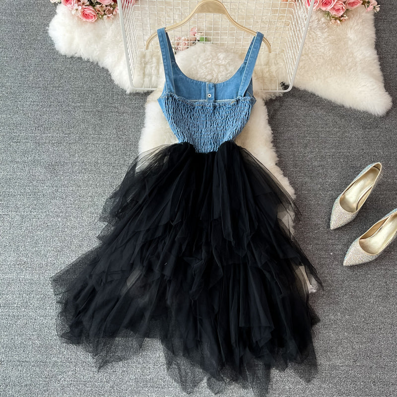 Lovely Denim Patchwork Dress A Line Fashion Dress RF0363