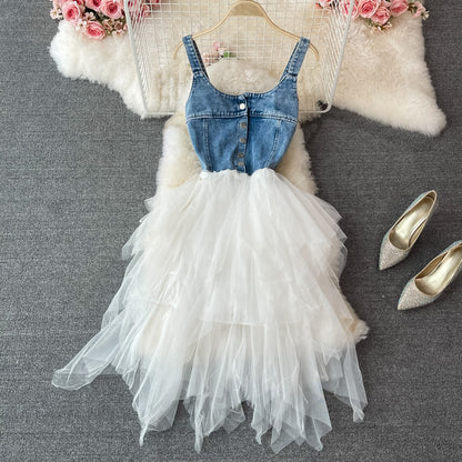 Lovely Denim Patchwork Dress A Line Fashion Dress RF0363
