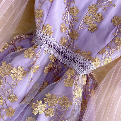 Purple Lace Tulle Long Sleeve Dress Fashion Dress RF0361