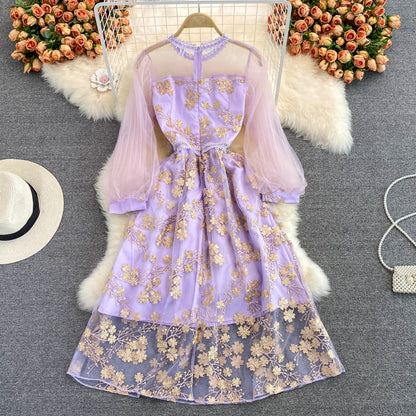 Purple Lace Tulle Long Sleeve Dress Fashion Dress RF0361