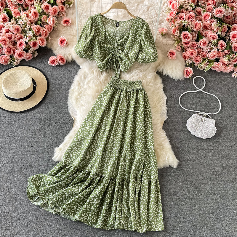 Cute A Line Floral Dress Two Pieces Dress RF0358