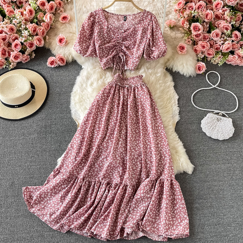 Cute A Line Floral Dress Two Pieces Dress RF0358