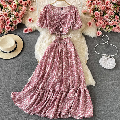 Cute A Line Floral Dress Two Pieces Dress RF0358