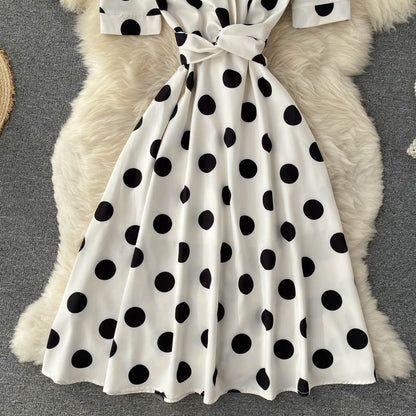 Cute Polka Dot V Neck Short Dress Fashion Dress RF0352