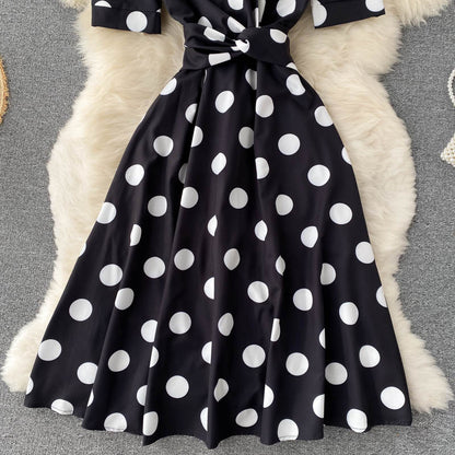 Cute Polka Dot V Neck Short Dress Fashion Dress RF0352