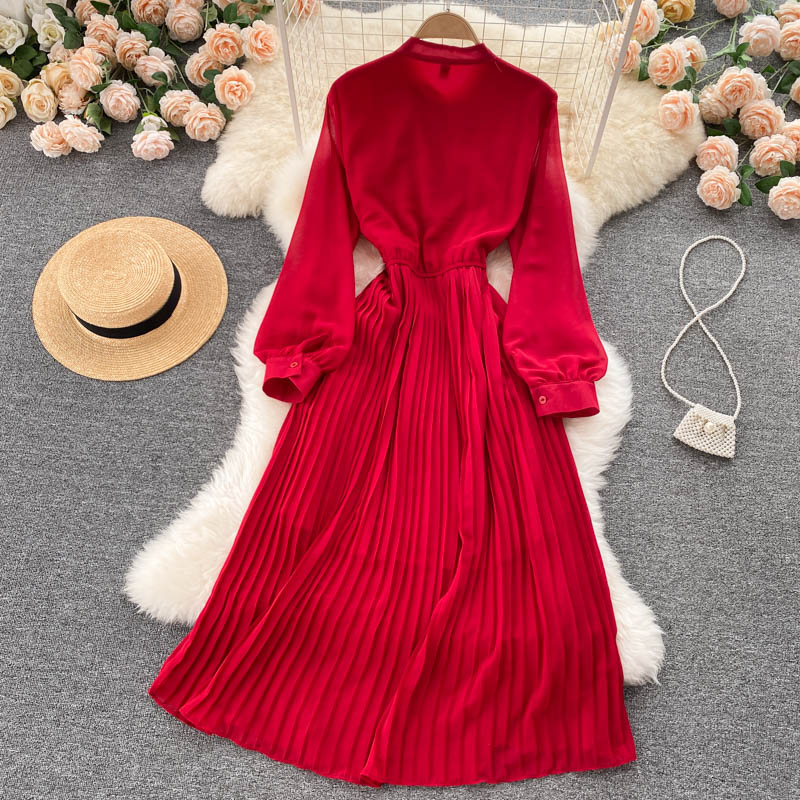 Robe élégante en mousseline à manches longues, robe tendance RF0351