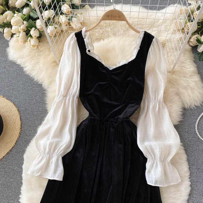 Black Velvet Long Sleeve Dress Fashion Dress RF0349