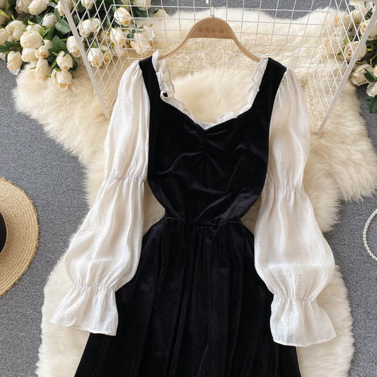 Black Velvet Long Sleeve Dress Fashion Dress RF0349