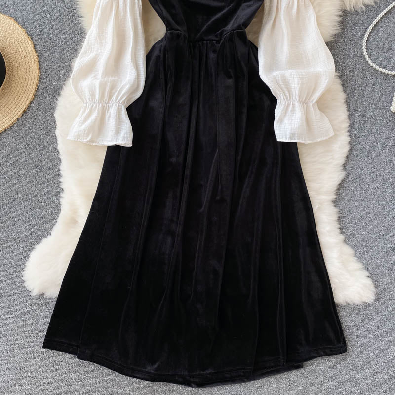 Black Velvet Long Sleeve Dress Fashion Dress RF0349