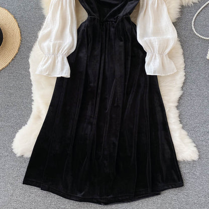 Black Velvet Long Sleeve Dress Fashion Dress RF0349