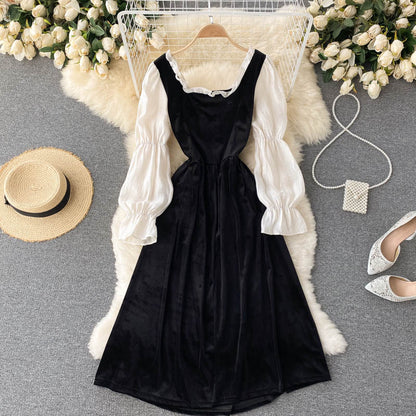 Black Velvet Long Sleeve Dress Fashion Dress RF0349