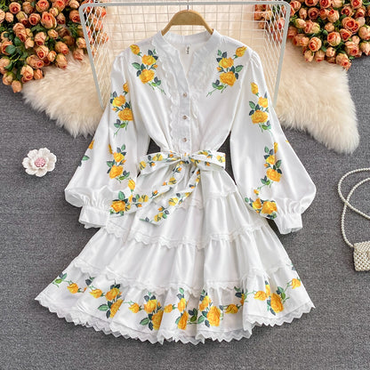 White A Line Long Sleeve Dress Fashion Dress RF0347