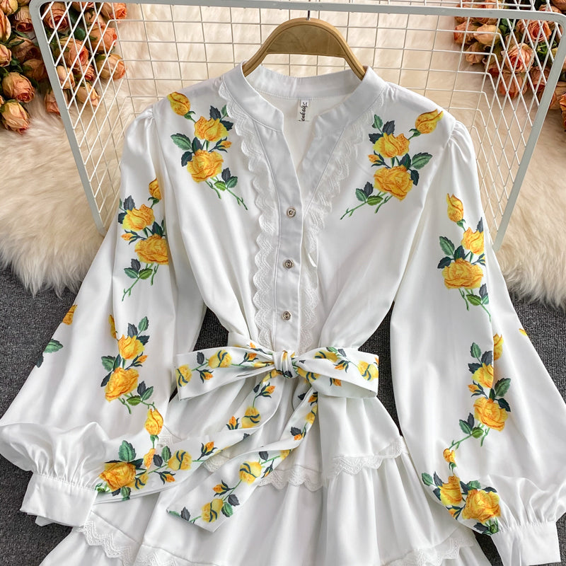 White A Line Long Sleeve Dress Fashion Dress RF0347