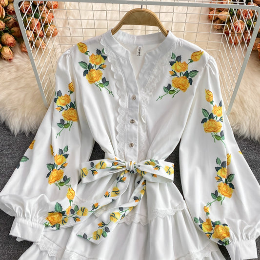 White A Line Long Sleeve Dress Fashion Dress RF0347