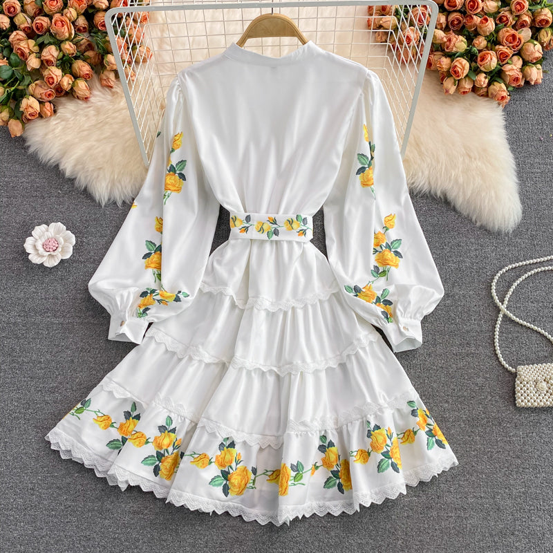 White A Line Long Sleeve Dress Fashion Dress RF0347