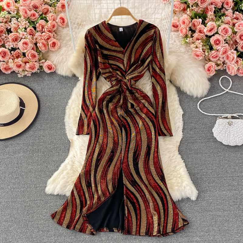 Stylish V Neck Long Sleeve Dress Fashion Dress RF0344