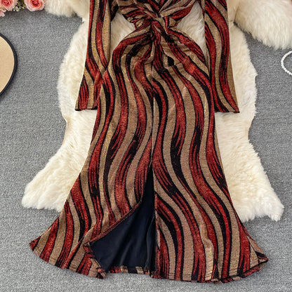 Stylish V Neck Long Sleeve Dress Fashion Dress RF0344
