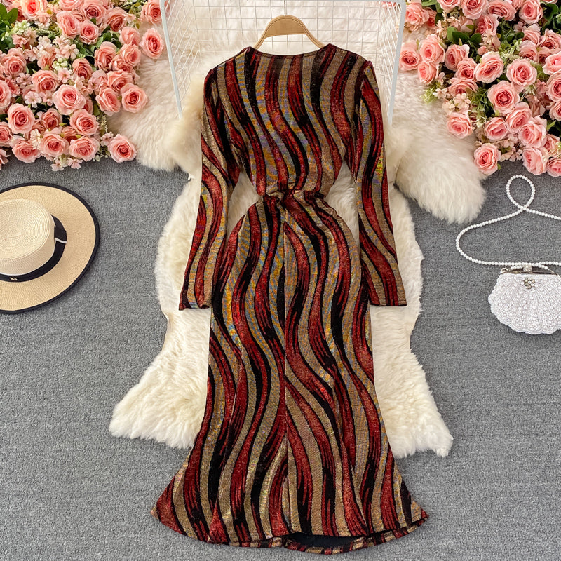 Stylish V Neck Long Sleeve Dress Fashion Dress RF0344