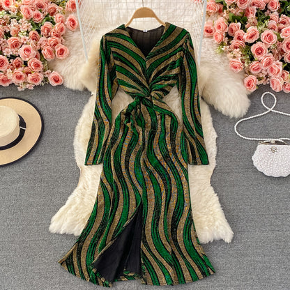 Stylish V Neck Long Sleeve Dress Fashion Dress RF0344
