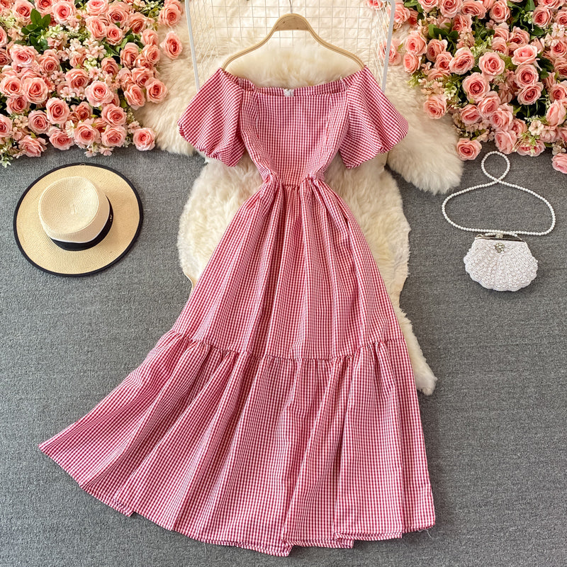 Simple Plaid Short Sleeve Dress RF0341