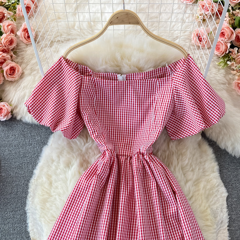 Simple Plaid Short Sleeve Dress RF0341