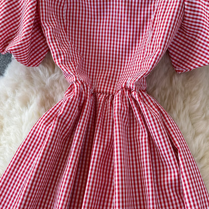 Simple Plaid Short Sleeve Dress RF0341
