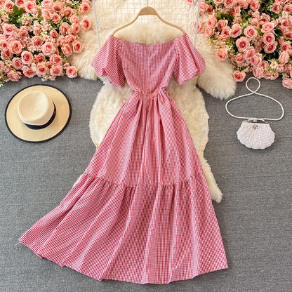 Simple Plaid Short Sleeve Dress RF0341