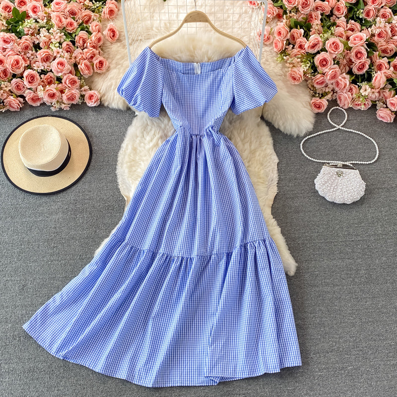 Simple Plaid Short Sleeve Dress RF0341
