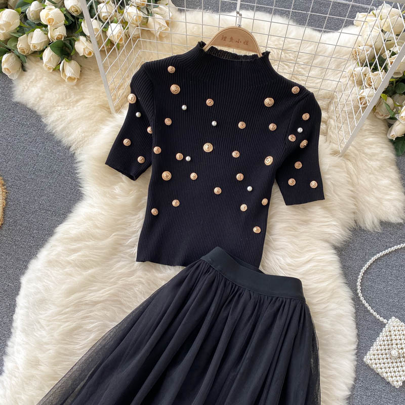 Black A Line Two Pieces Dress Black Fashion Dress RF0340