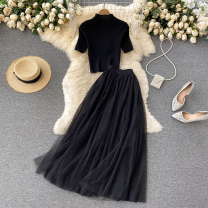 Black A Line Two Pieces Dress Black Fashion Dress RF0340